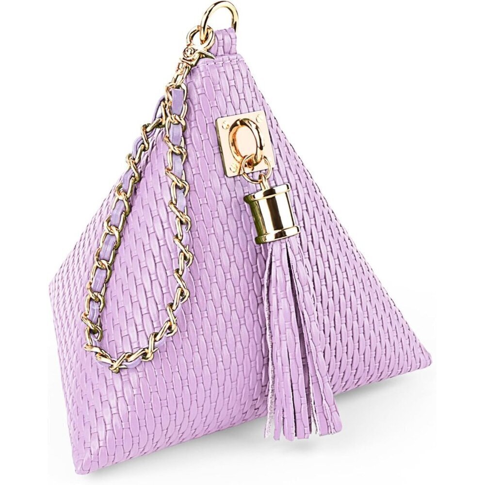 ⚡New Purple Leather Triangle Wristlet Clutch Handbag Pyramid Evening Cocktail
